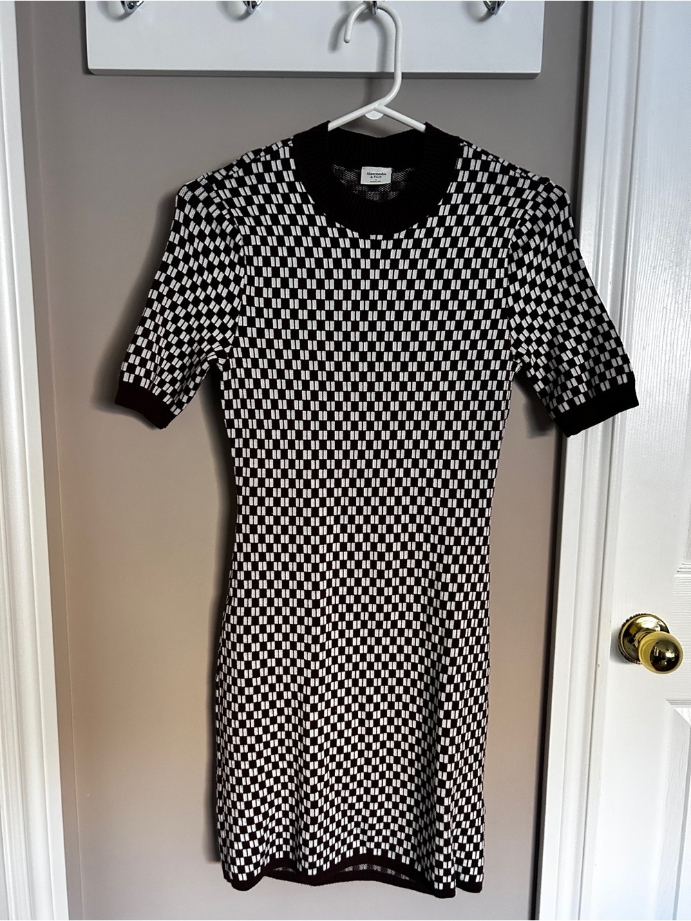Abercrombie & Fitch Brown and White Check Knit Mini Dress